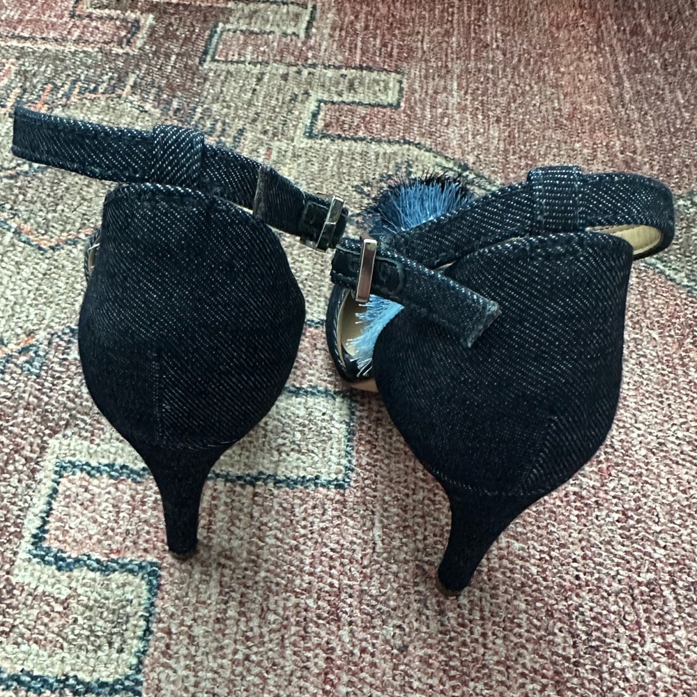 ANTONIO MELANI Navy Denim Pointed-Toe Heels with Blue Ombre Tassels - Picture 4 of 6